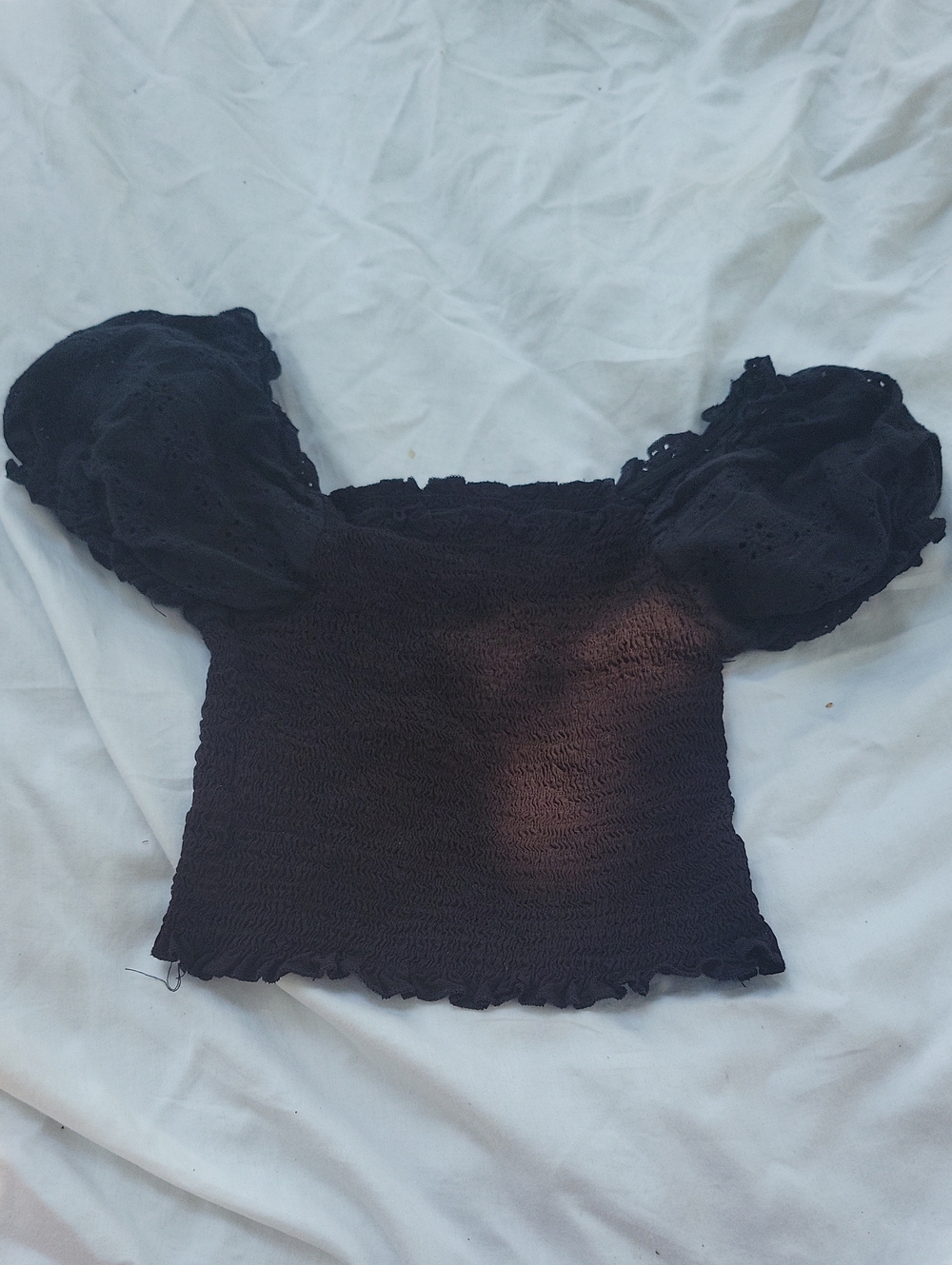 Shein Super Stretchy Black Puff Sleeve Smocked Top Size 2